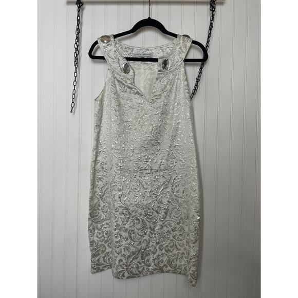 Steve Madden Silver White Metallic Mini Dress Cocktail Party Size 8 - Picture 1 of 7